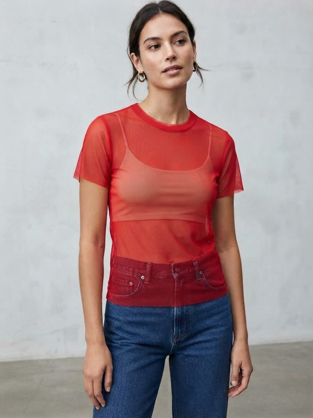 Aritzia Wilfred Free Jamilla Red Mesh Sheer T-Shirt - Size S